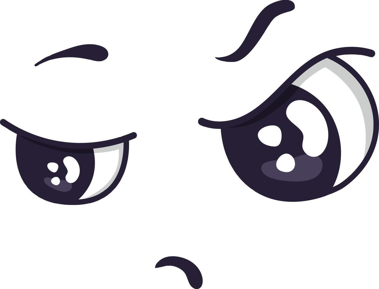 Two cartoon eyes are expressing different feelings, one winking and looking playful, while the other shows sadness with a raised eyebrow and a slightly downturned mouth vector