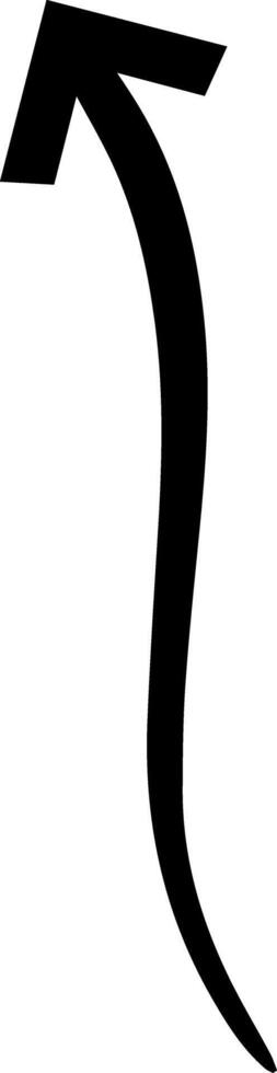 Black hand drawn arrow pointing upwards with a curving tail, ideal for indicating direction or highlighting specific information in various designs vector