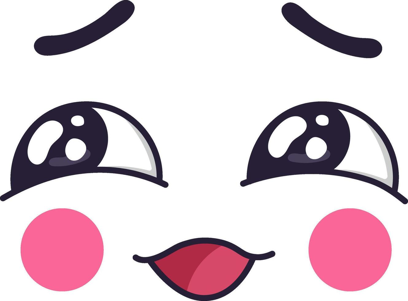Cartoon face with pink cheeks. Slanted eyebrows. And big. Expressive eyes welling up with tears while a wide. Smiling mouth expresses happiness and joy. Creating a funny and contradictory expression vector