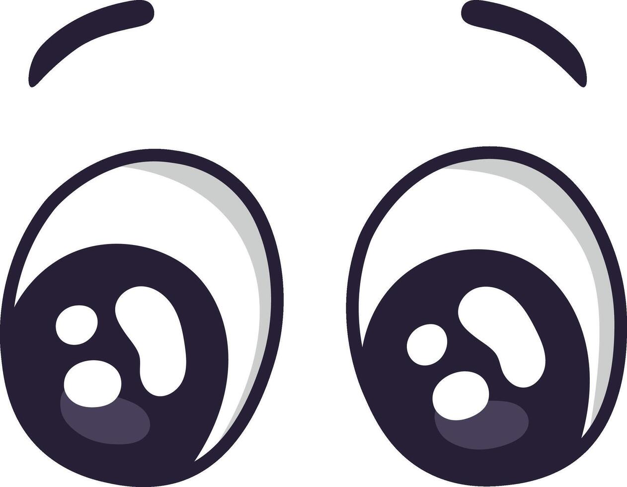 Two cartoon eyes are expressing surprise with raised eyebrows, creating a funny and expressive facial expression suitable for various design projects vector
