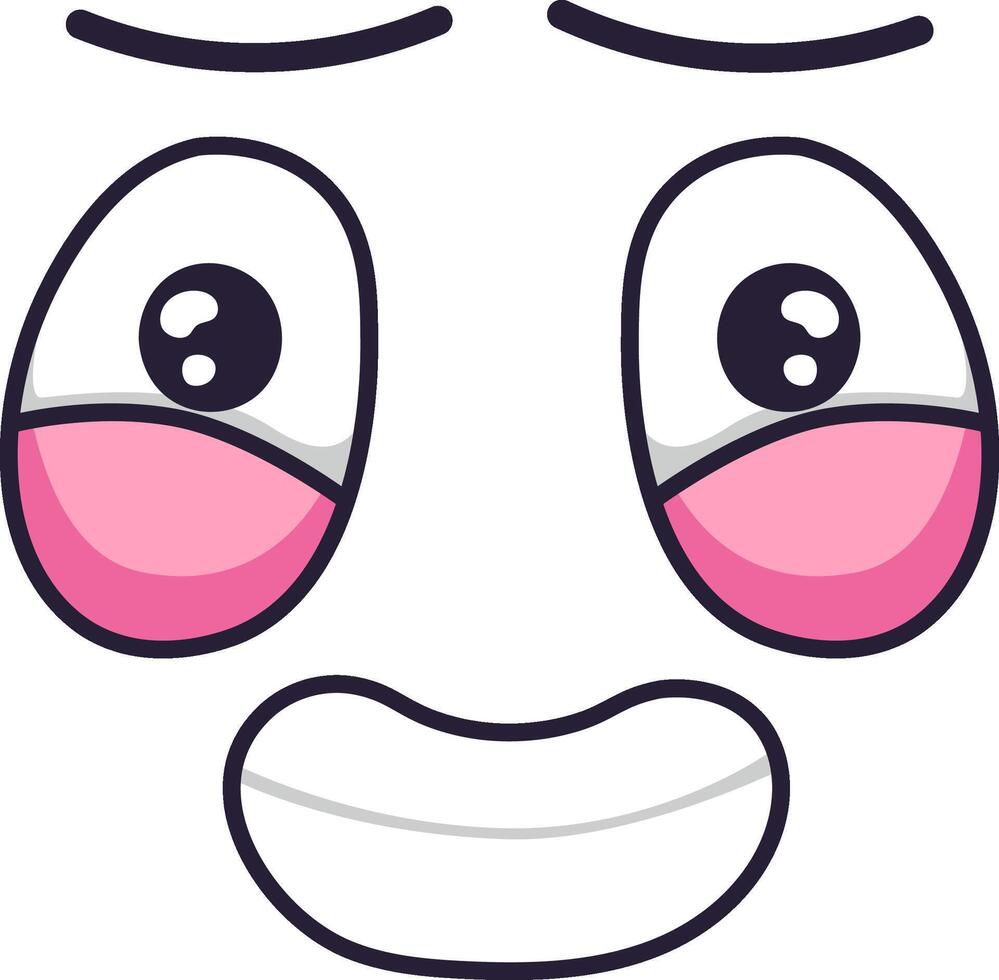 Cartoon face is expressing mixed emotions, combining a wide, smiling mouth with sad, teary eyes, creating a unique and intriguing facial expression vector