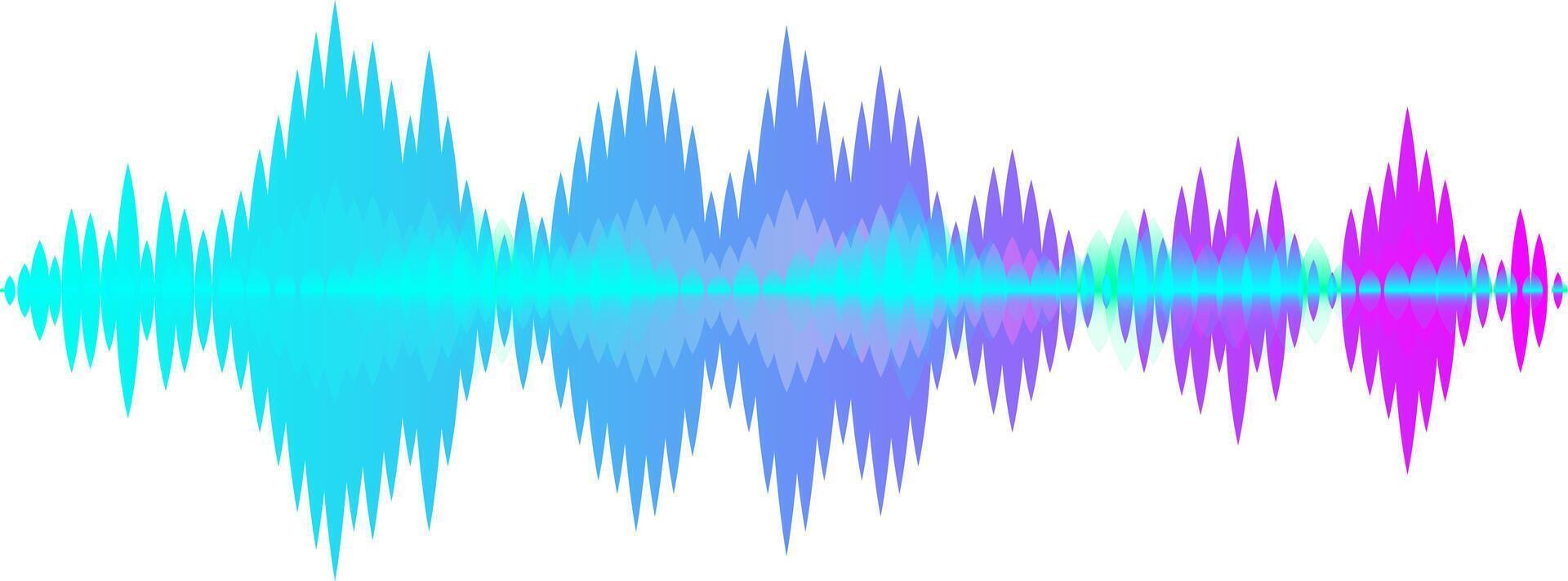 Colorful gradient sound waves are fluctuating, forming a music waveform, creating a visual representation of an audio signal, useful for digital music production and studio equalizer visualization vector