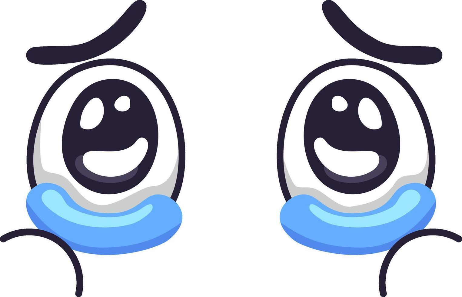 Two happy cartoon eyes are shedding tears of joy, showcasing a mix of happiness and relief, likely due to a positive or funny event, in this expressive illustration vector