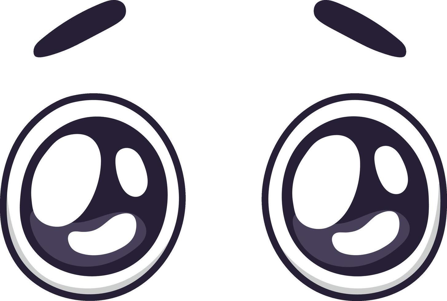 Two large cartoon eyes looking worried, with raised eyebrows and pupils shaped to express concern, creating a funny and expressive facial feature vector