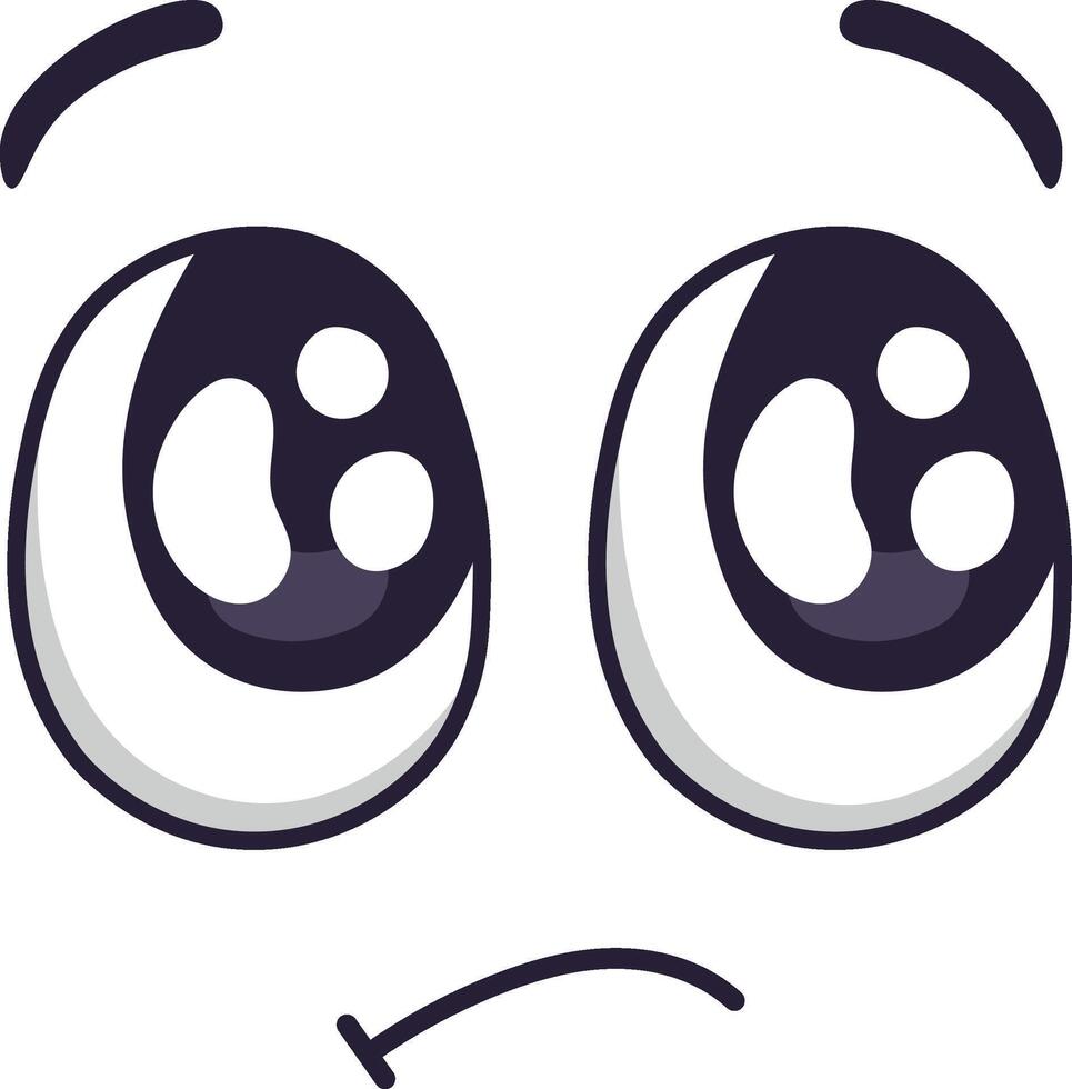 Cartoon face expressing disappointment, featuring sad, downturned eyes with highlights and a slightly curved, unhappy mouth, conveying a sense of displeasure or dejection vector