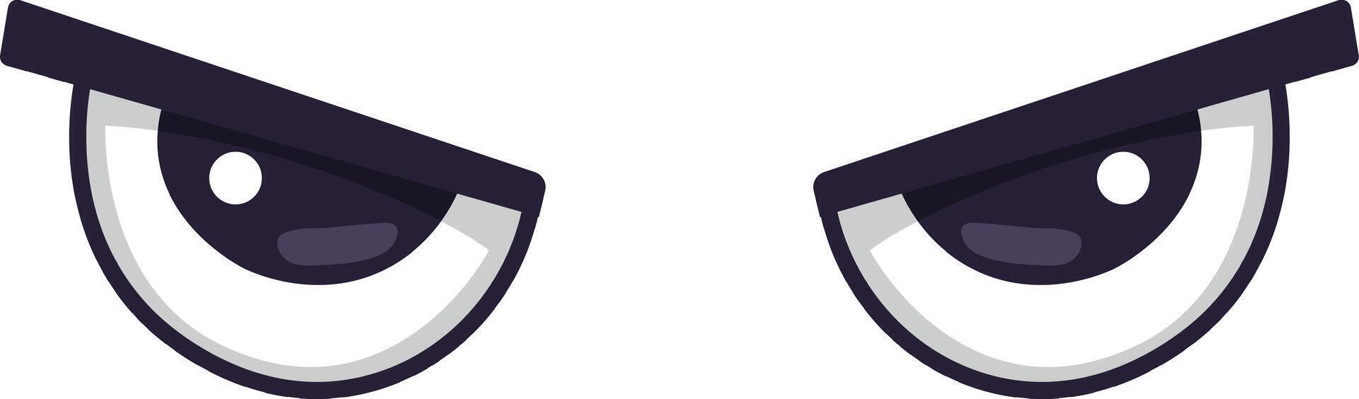 Cartoon eyes are expressing anger in a comical way, creating a funny facial expression with dark pupils and lowered eyebrows, conveying a negative human emotion vector