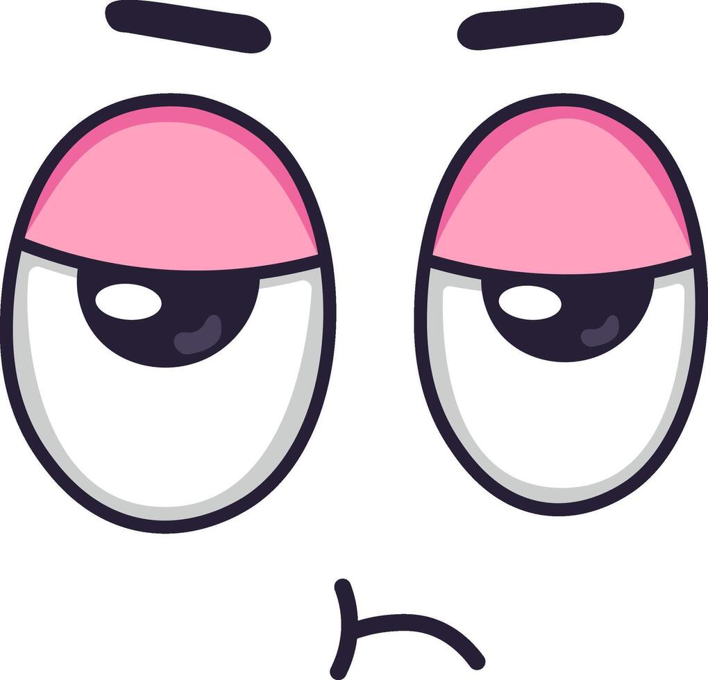 illustration of a cartoon face expressing exhaustion, boredom, or tiredness with droopy pink eyelids, downturned pupils, and a frowning mouth, isolated on white background vector
