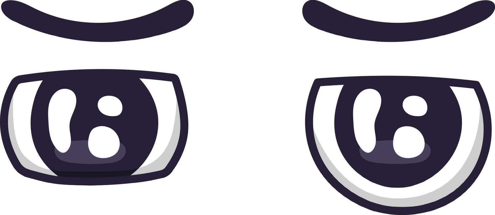 Cartoon eyes are expressing boredom or sadness, featuring dark pupils, curved eyebrows, and simple shapes, suitable for various design projects needing a touch of expressiveness vector