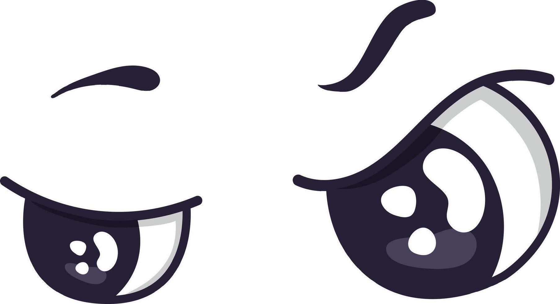 Expressive cartoon eyes convey a range of emotions, featuring a playful winking eye alongside a suspicious or angry eye, creating a humorous and engaging visual experience vector