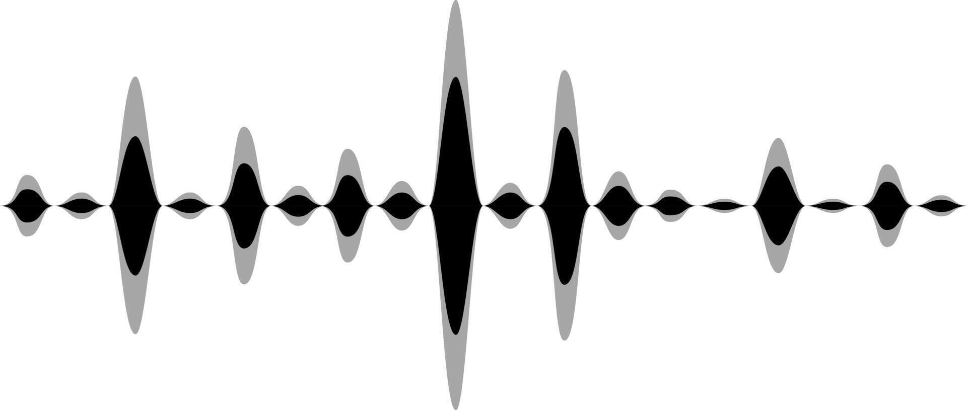 Black and grey sound waves are vibrating on a white background, representing audio frequencies, music waves, radio signals, and digital voice visualization vector