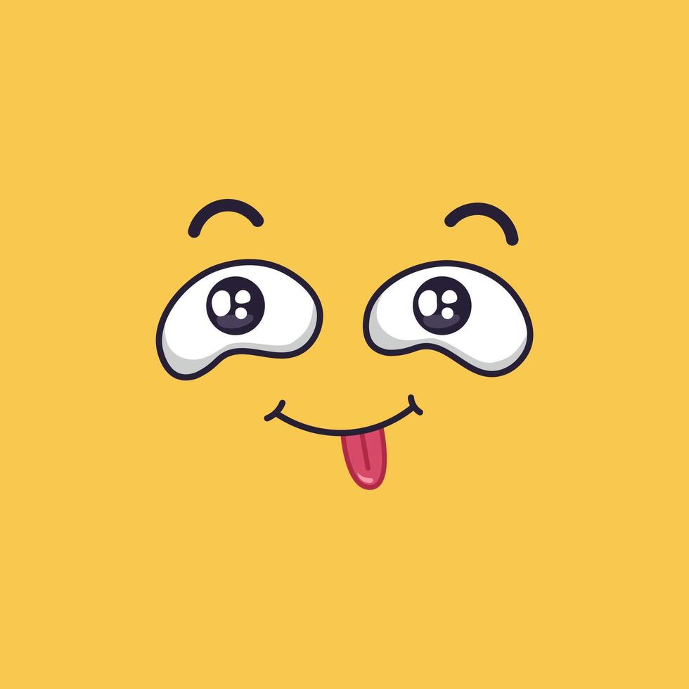 Playful cartoon face sticking its tongue out, conveying a sense of joy, silliness, and lightheartedness, set against a vibrant yellow backdrop vector