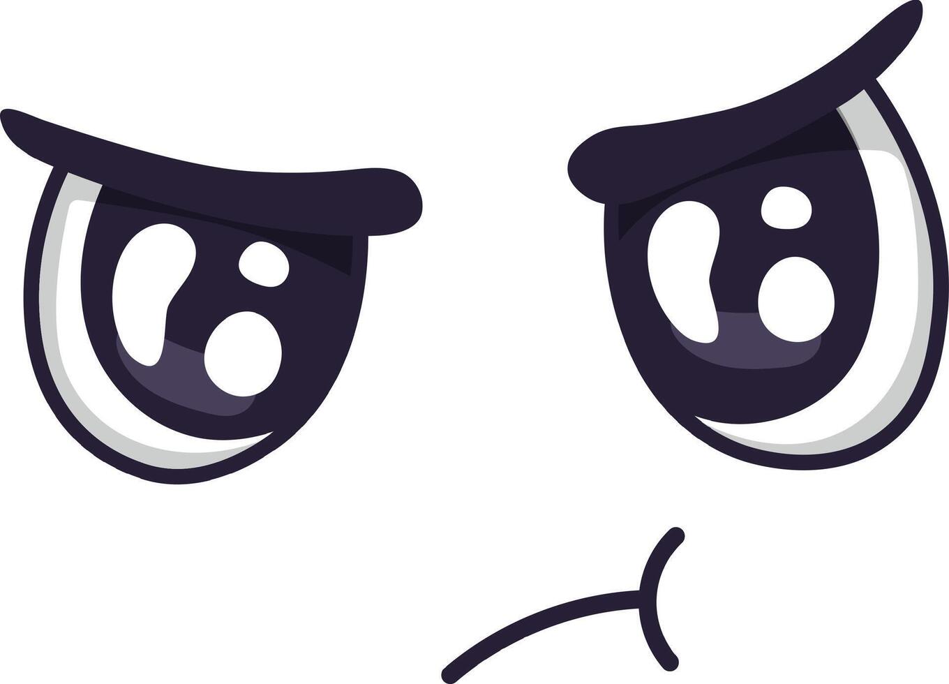 Cartoon face expressing annoyance, featuring sad, downturned eyes and a frowning mouth, conveying a feeling of displeasure and irritation, suitable for various design projects vector