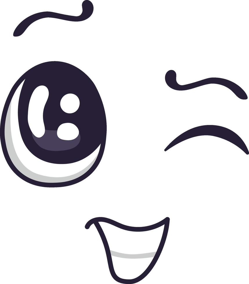 Cartoon winking face with a joyful expression, radiating happiness and positive emotions, perfect for conveying cheerful messages and playful interactions vector