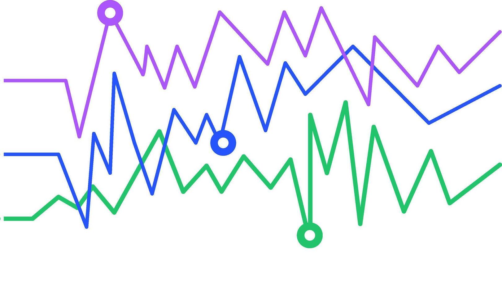 Colorful line graphs are fluctuating, representing data trends with highlighted key points, creating a visual representation of progress and analysis vector