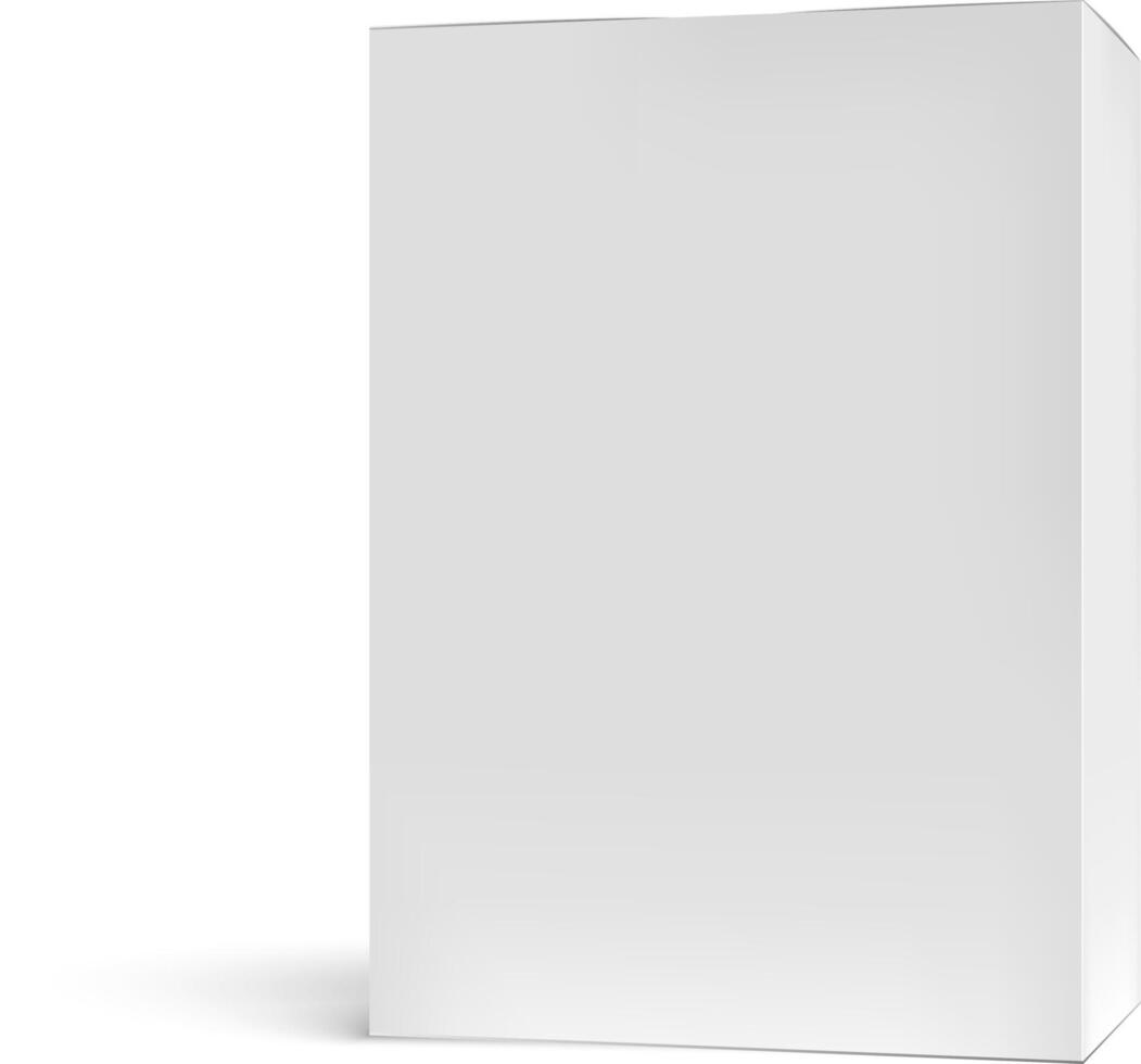 Realistic white cardboard box mockup casting a subtle shadow on a clean white background, providing a simple yet effective template for showcasing product packaging designs vector