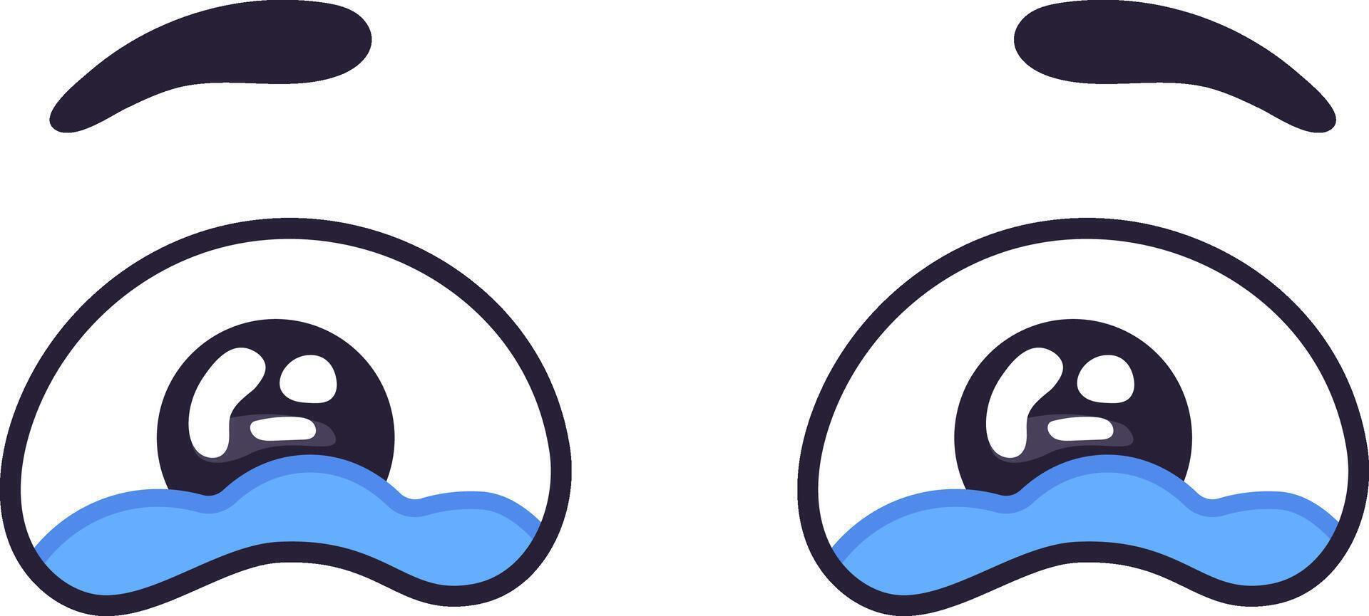 Pair of cartoon eyes expressing sadness with tears falling down, conveying a sense of grief, sorrow, or disappointment, suitable for various visual communication projects vector