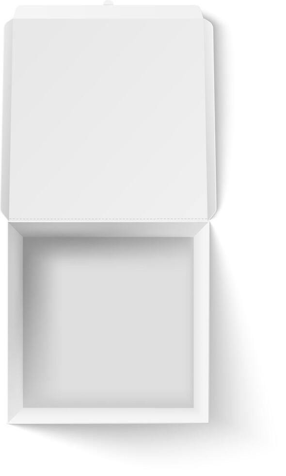 Realistic 3d illustration of an empty open white cardboard pizza box, presented in top view, creating a clean and minimalist mockup for design or branding projects vector