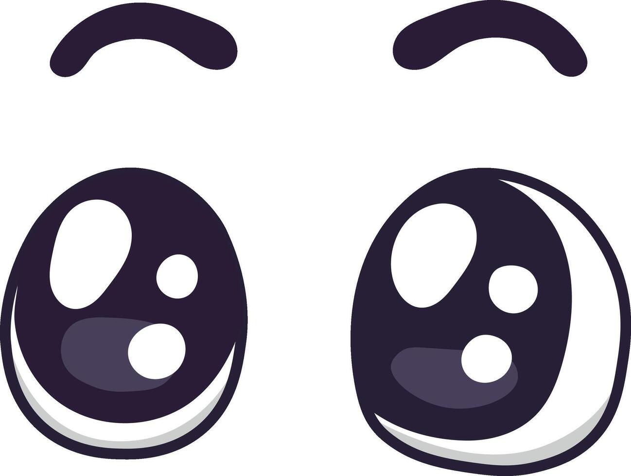 Cartoon eyes wide open with raised eyebrows, expressing surprise and astonishment in a playful and humorous manner, creating a whimsical and engaging character design vector
