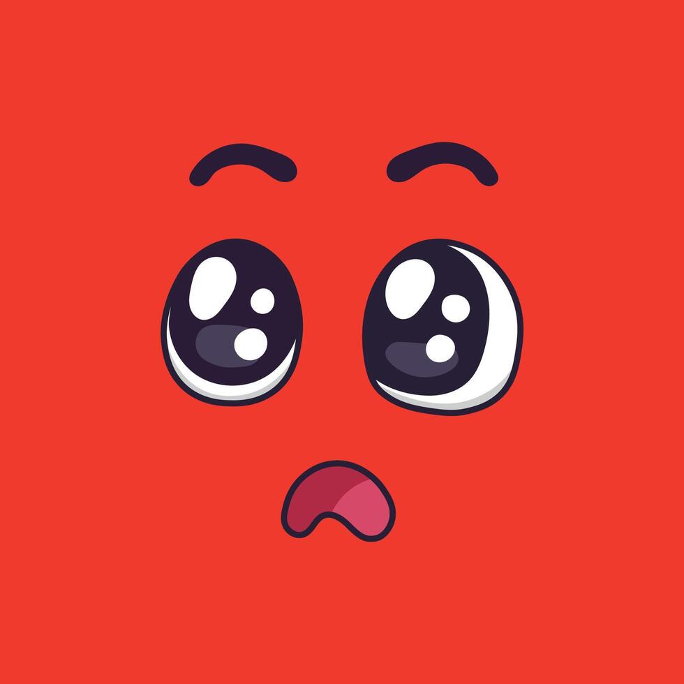 Big cartoon eyes expressing surprise with slightly raised eyebrows and small open mouth are conveying astonishment and wonder on a vibrant red background vector