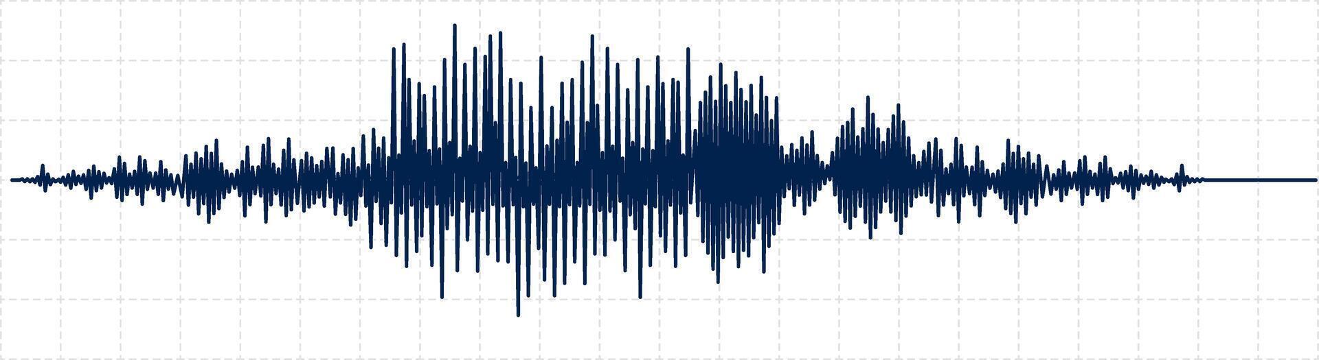 Dark blue seismic activity diagram showing radio frequency waves and oscilloscope waveform graph on white background with grid is representing earthquake or other earth vibration vector