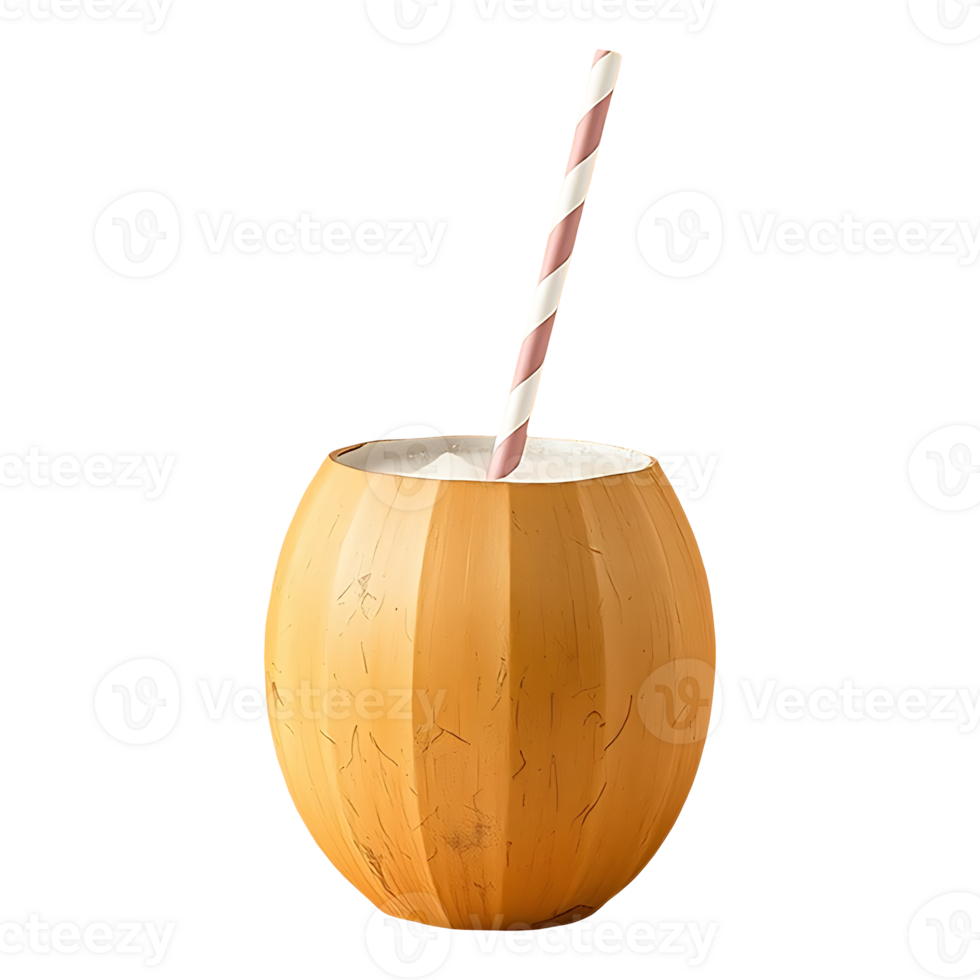 A coconut drink with a straw in it png