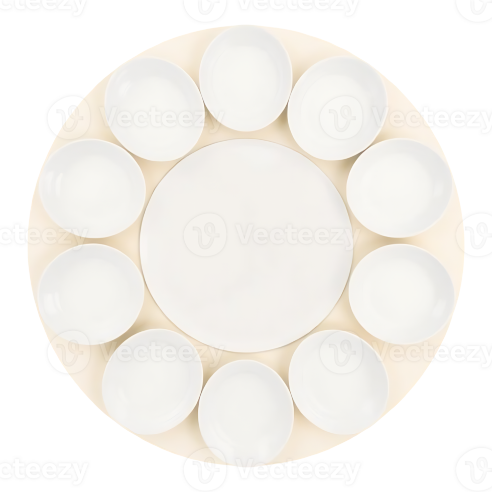 A circular plate with white plates arranged in a circle png