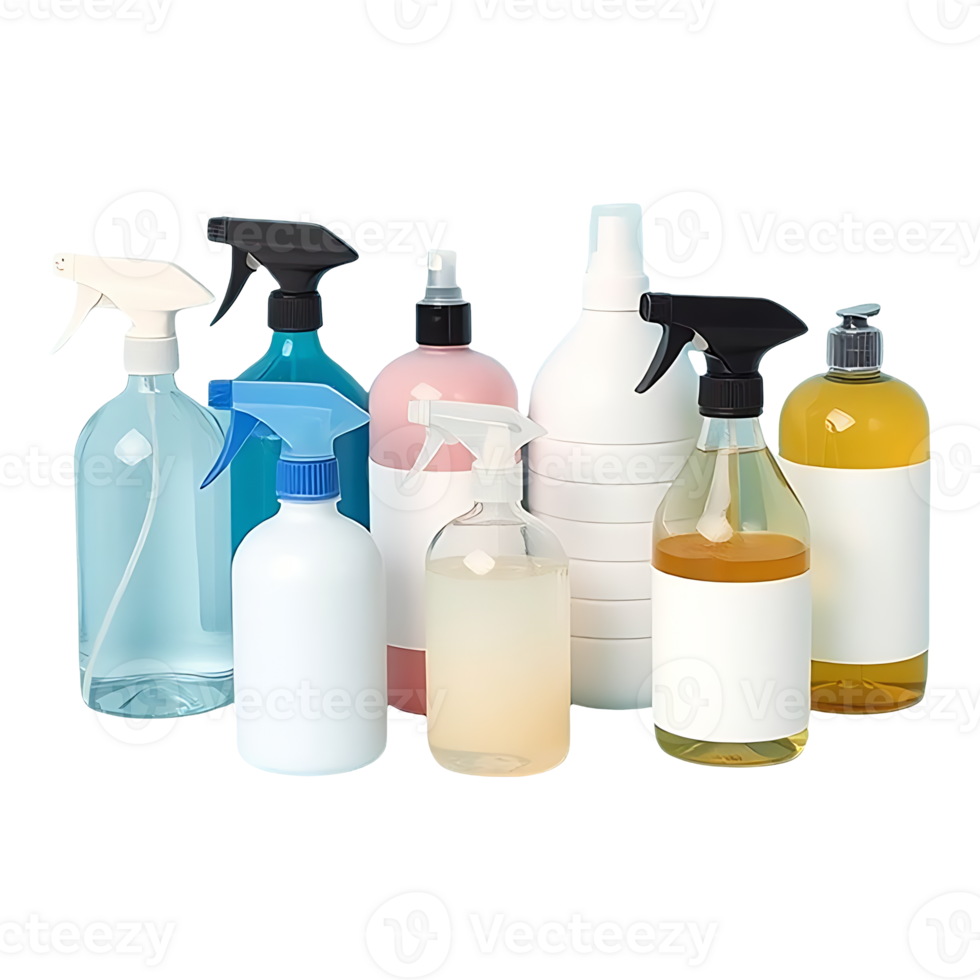 A group of different types of cleaning products png