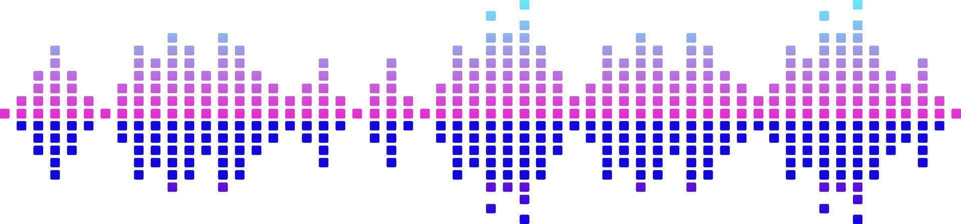 Colorful digital sound waves are visualized as a pixelated gradient, creating a vibrant representation of an audio signal, symbolizing music waveforms and digital studio equalizers vector