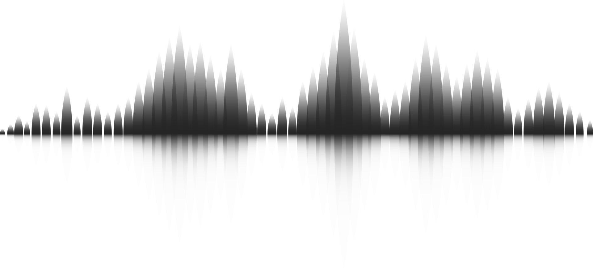 Black sound waves are reflecting on a white background, creating a visualization of audio frequencies, ideal for music and technology projects vector