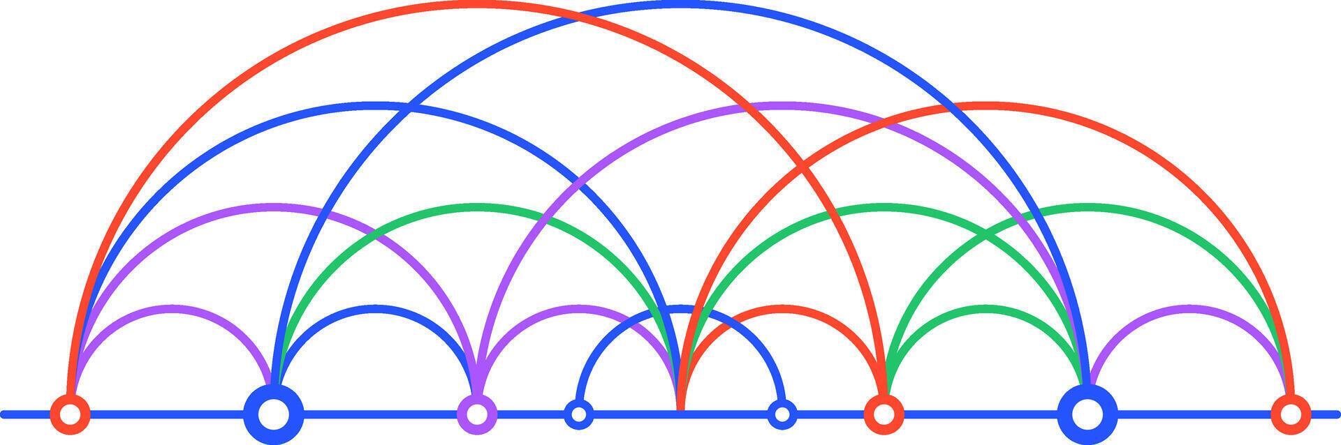Colorful arcs are connecting points on a horizontal blue line, creating ...