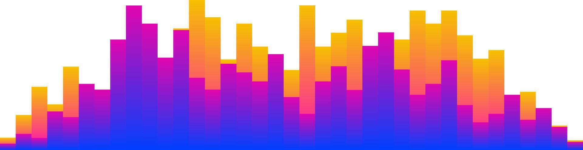 Colorful sound waves are creating a vibrant visual representation of audio signals, music waveforms, or digital studio equalizer data, with a color gradient effect adding depth and dynamism vector
