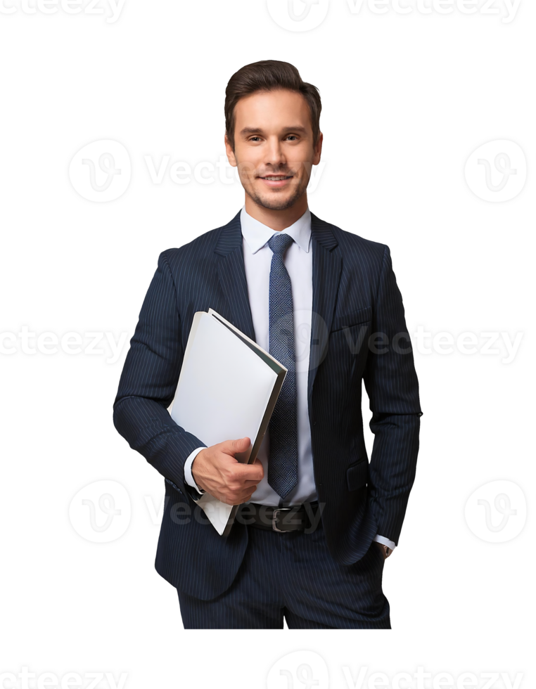 A man in a suit holding a folder png