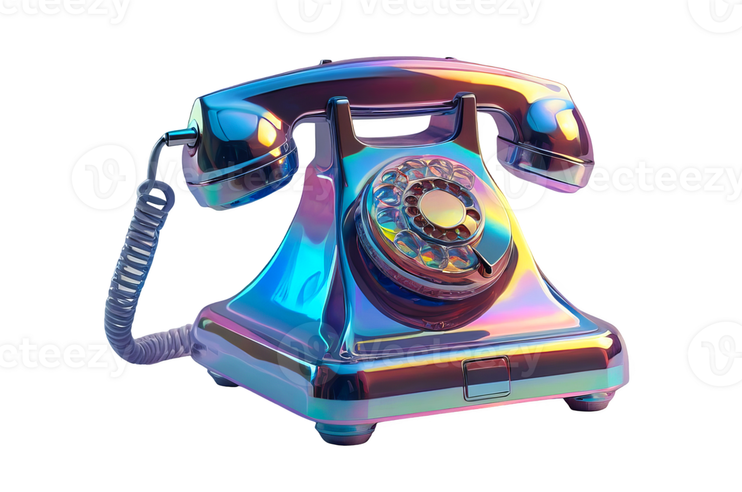 3D chrome element in Y2K style, isolated background, liquid holographic metal. A colorful phone with a rainbow design, metallic appearance. png