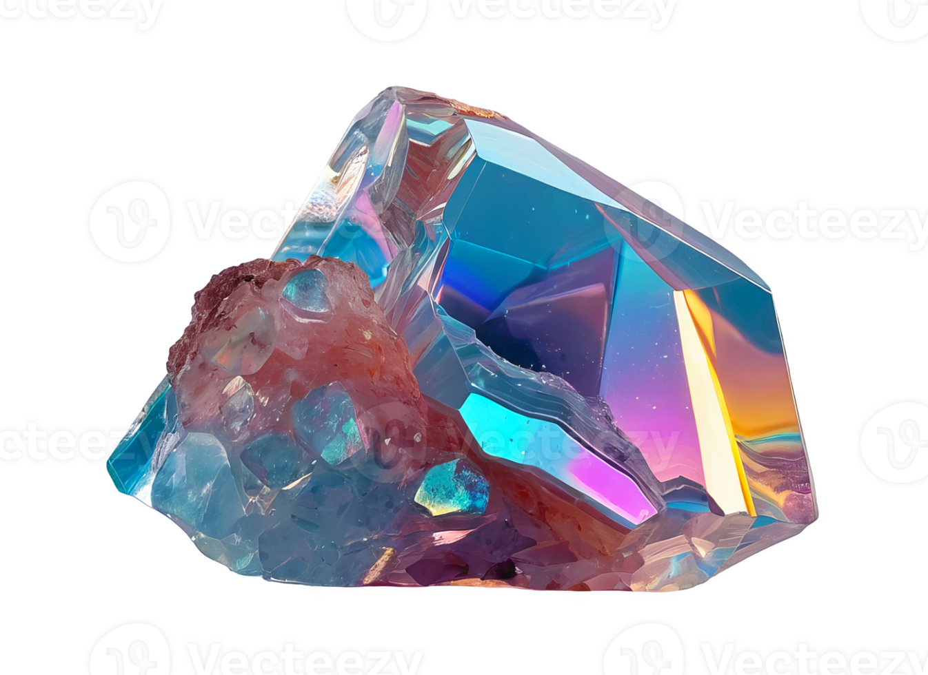 3D chrome element in Y2K style, isolated background, liquid holographic metal. A large blue crystal with a rainbow colored glow, jagged. png