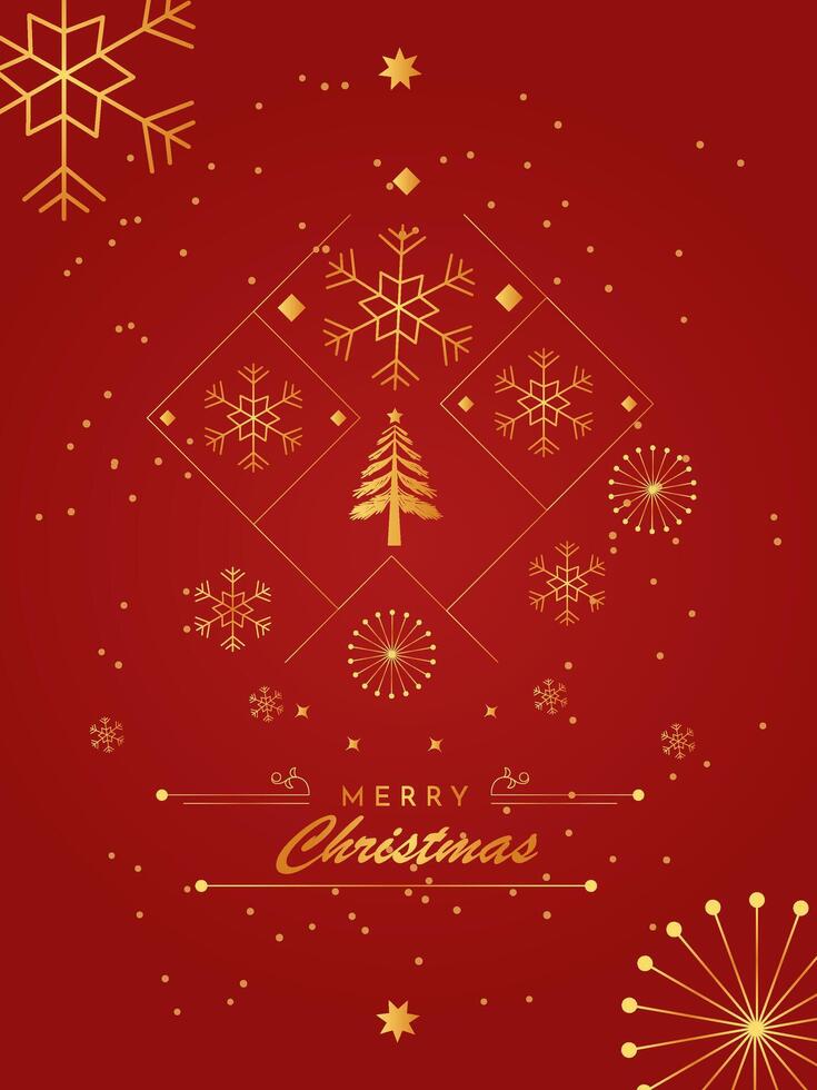 Luxury Golden Merry Christmas and Happy New Year Greeting Card with Elegant Red Background vector