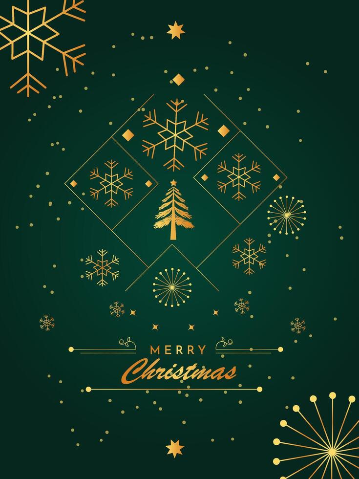 Luxury Golden Merry Christmas and Happy New Year Greeting Card with Elegant Green Background vector