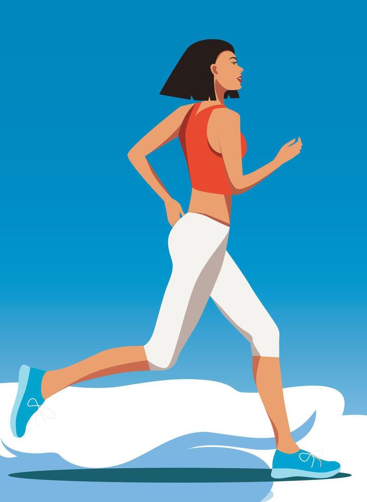 Girl woman running. Fast running. Competition, marathon, sport. illustration vector