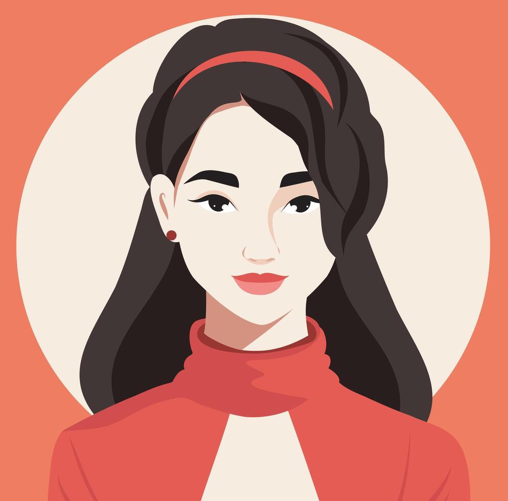 Beautiful Asian girl, avatar, icon for social networks. illustration vector