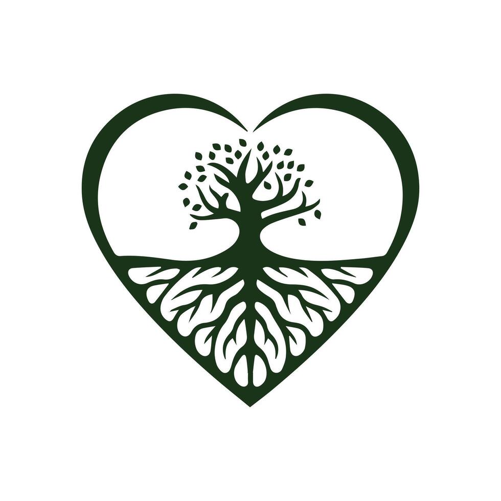 Tree of Life in Heart Shape - Black Design vector