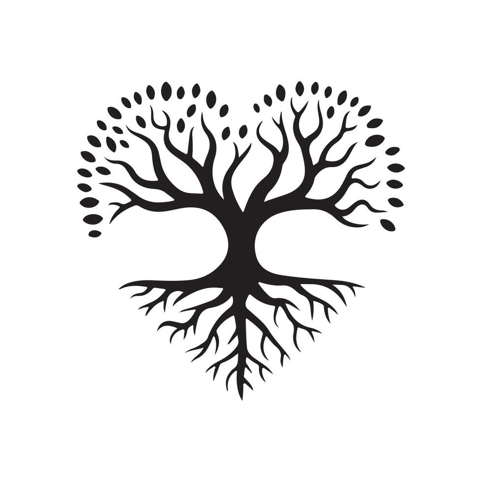 a black and white tree in the shape of a heart vector