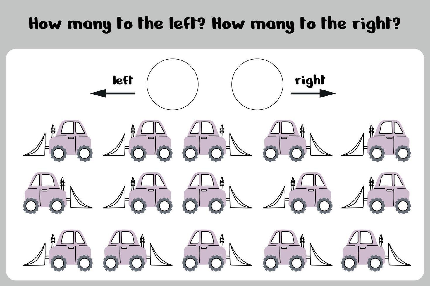 Counting game for preschoolers count how many cars turn left and right. Educational printable worksheet for kindergarten. illustration. vector