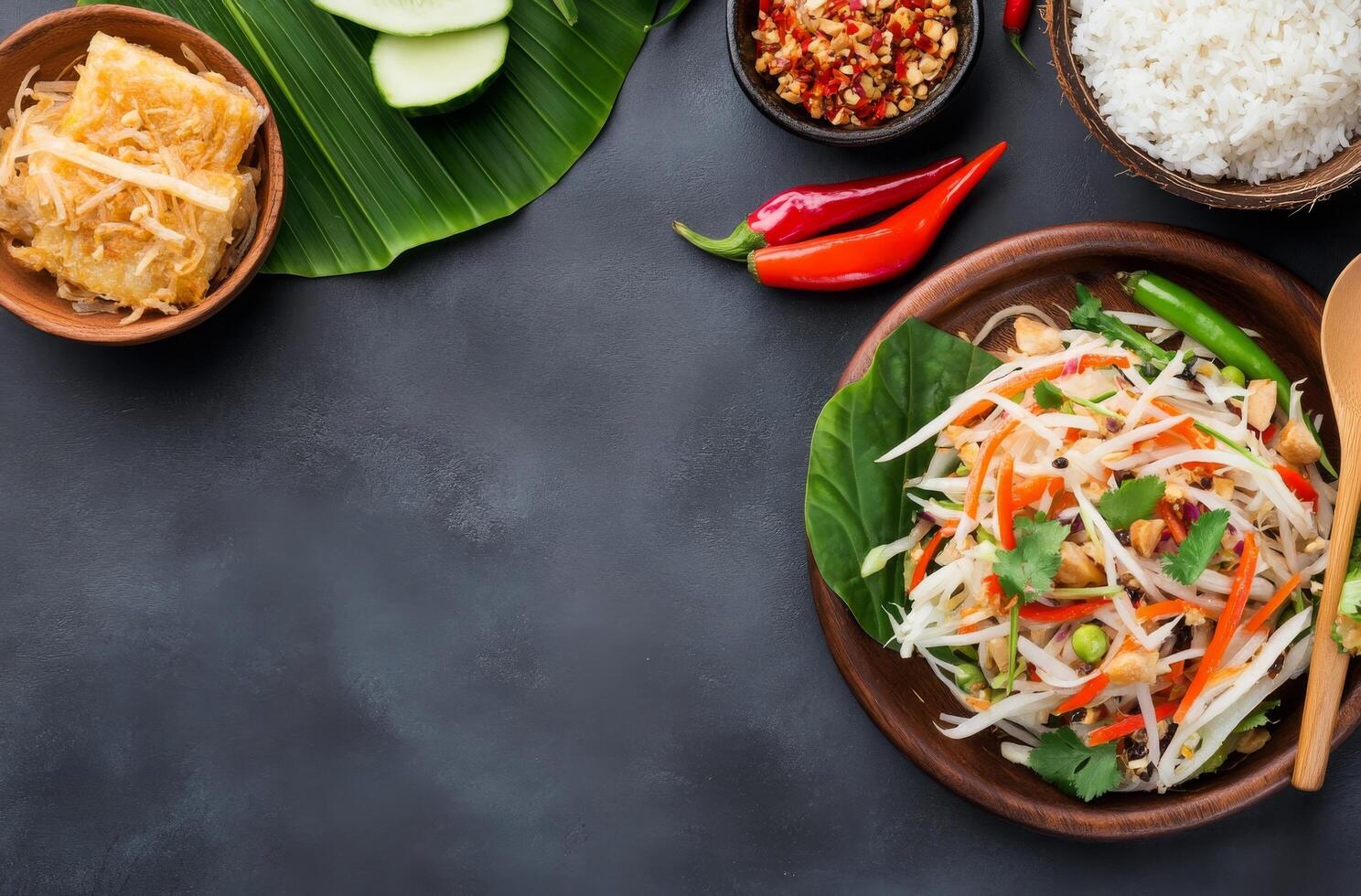 Colorful variety of fresh ingredients and dishes for a vibrant meal preparation photo