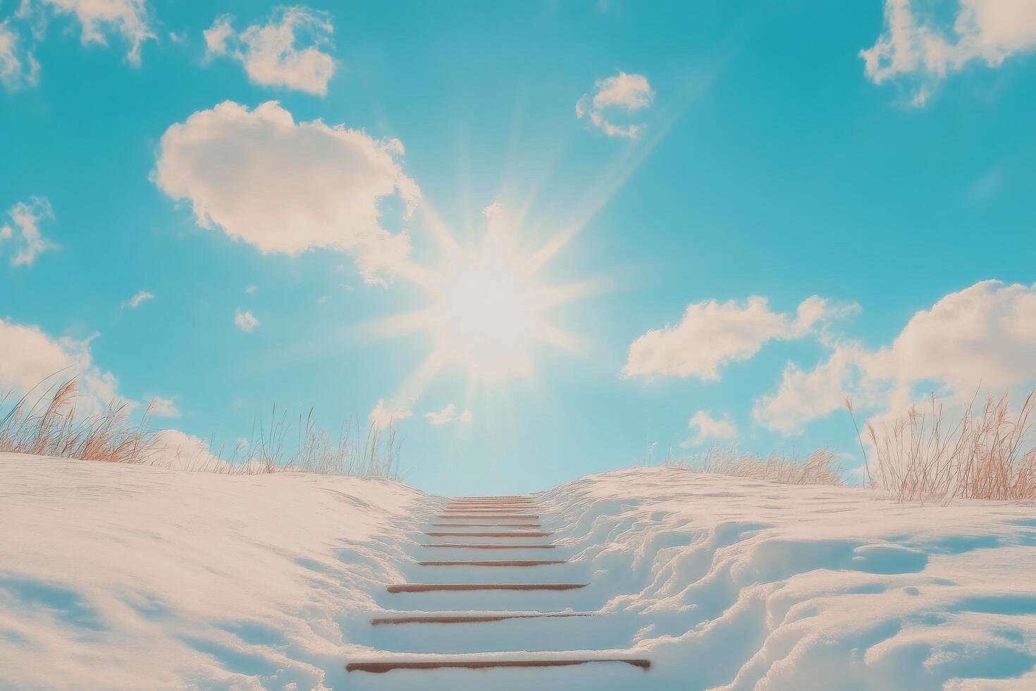 Majestic stairs leading towards a bright sky on a sunny day photo