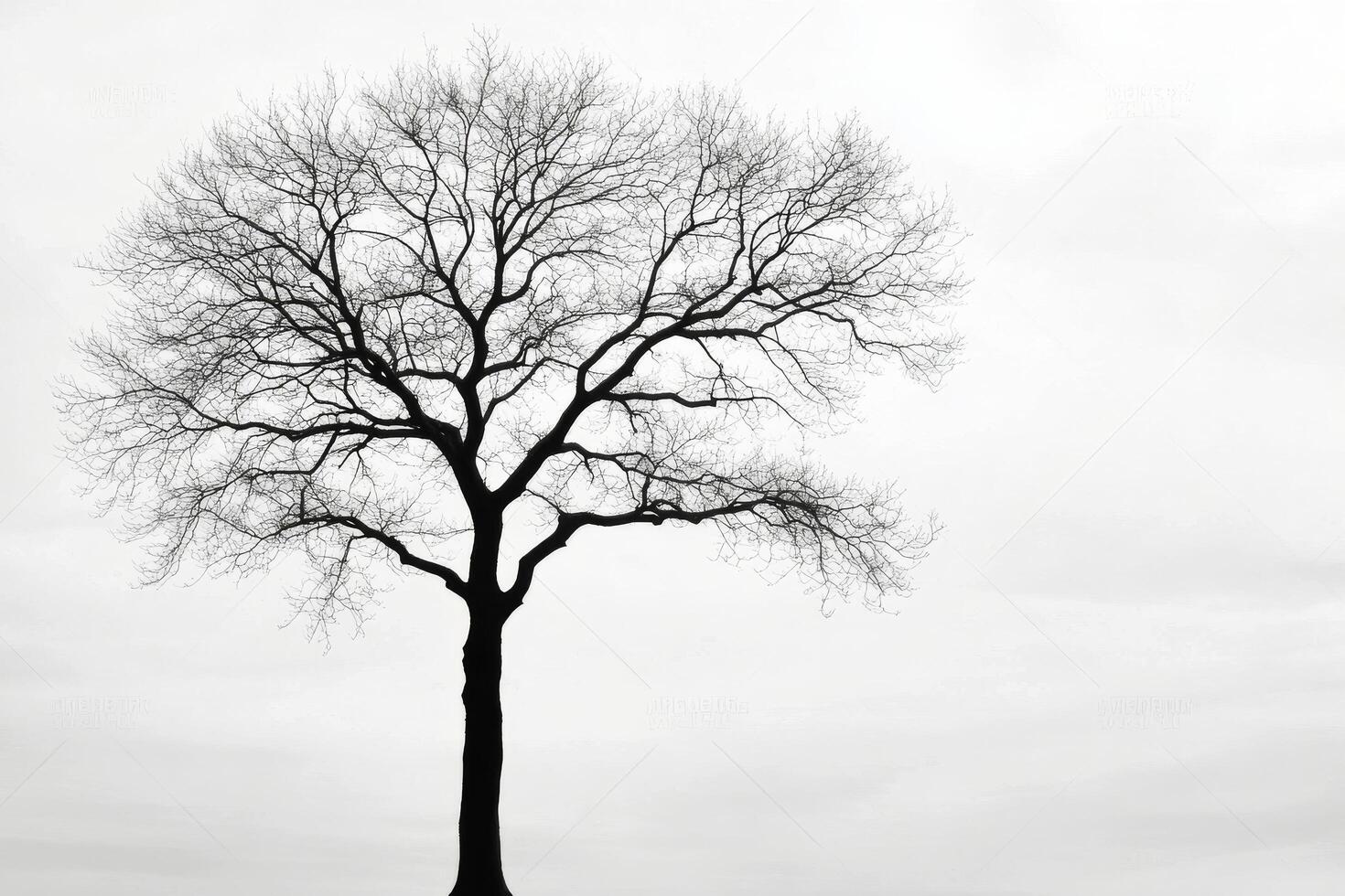 Barren tree silhouetted against a cloudy sky during a tranquil winter afternoon photo