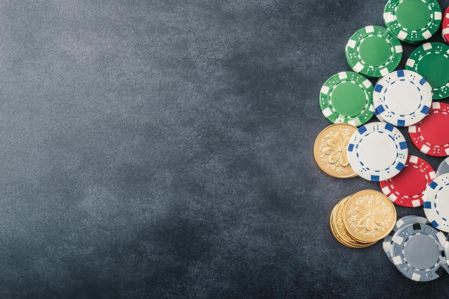 Betting with bitcoin and poker chips in a lively casino atmosphere photo