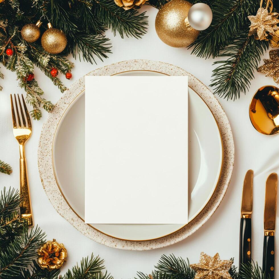 Elegant table setting for a festive celebration with decorative elements photo