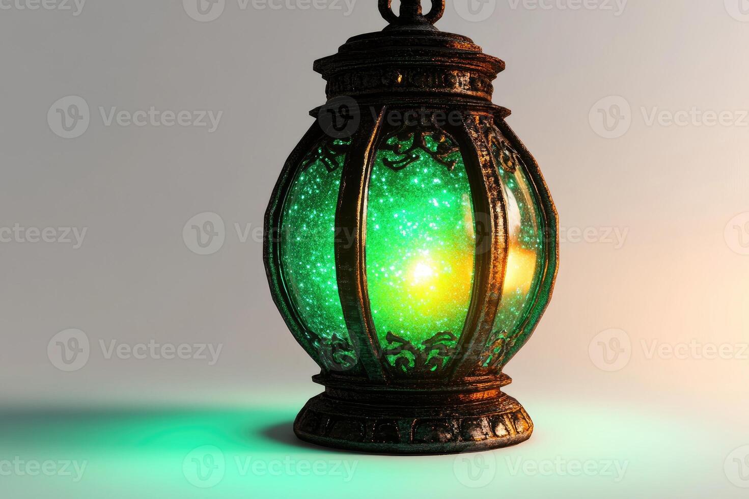 Ornate lantern illuminating with green light a symbol of hope and guidance photo