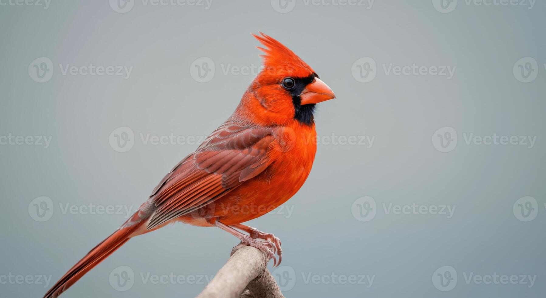 Vibrant cardinal perched against a soft blue sky photo