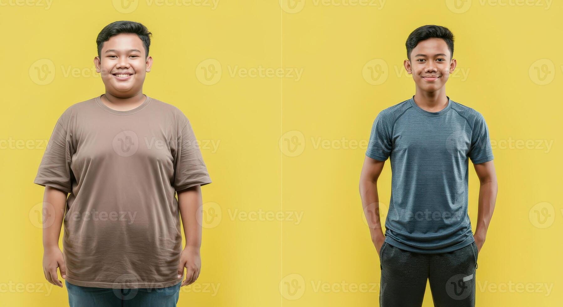 Diversity and individuality in youth fashion portraiture on vibrant yellow background photo