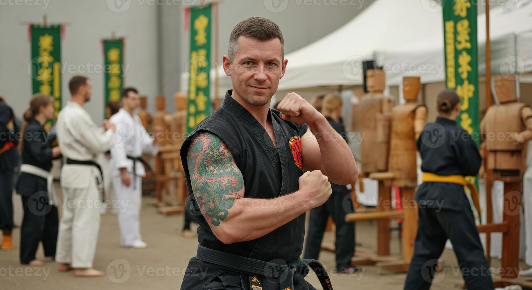 Martial arts festival outdoor event showcasing diverse practitioners and traditional techniques photo